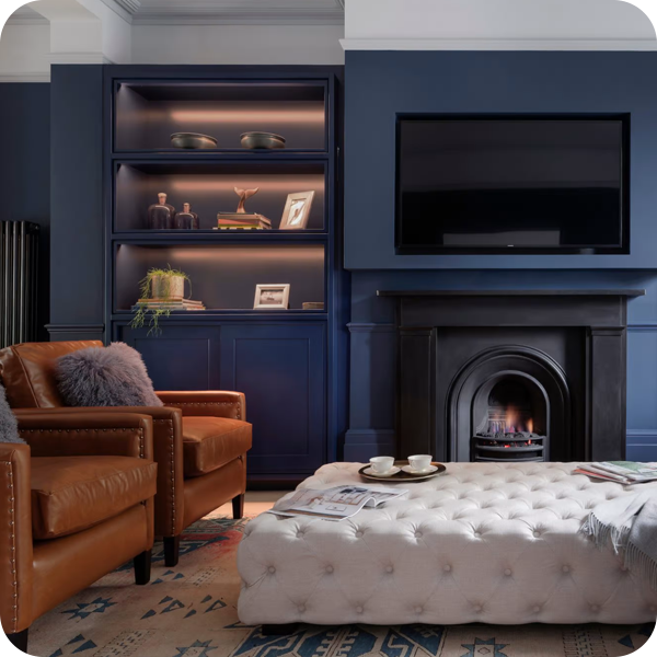Interior of living room fireplace